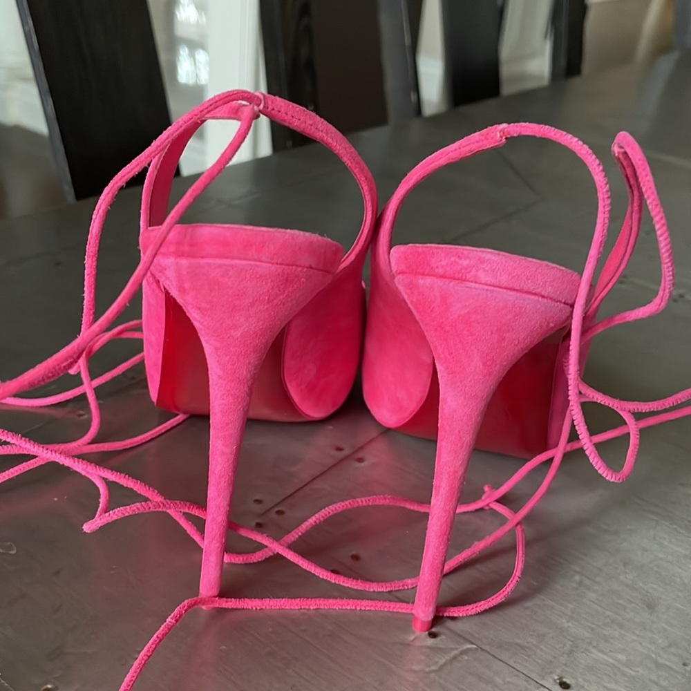 Christian Louboutin lace nvp pink suede platform stiletto sz 38.5 120mm poupidou - Picture 6 of 10
